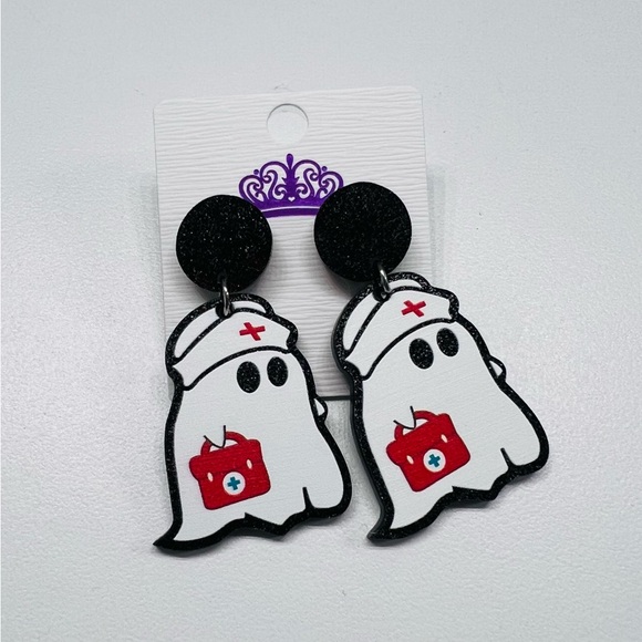 Halloween Ghost Nurse Earrings New - Picture 1 of 1